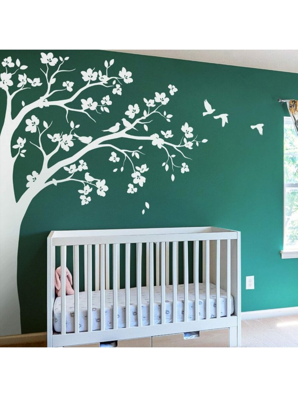 Large Corner Tree Wall Decal with Blossoms, Birds & Leaves - Nursery Wall Art